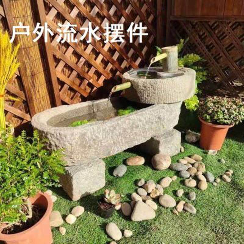 流水摆件牛猪种花庭院造景石盆洗手老旧民俗老物件石槽鱼缸