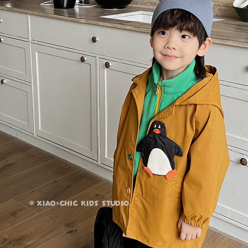 美拉德~儿童秋冬中长款连帽防风男童卡通风衣小童