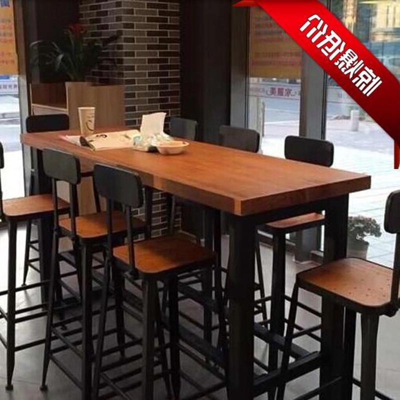 美式铁艺吧台桌椅组商用实木高脚桌长条桌窄桌奶茶店快餐厅面馆