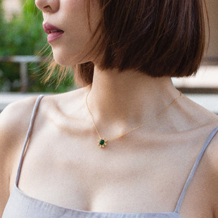 【小器饰品】包邮菜曦曦18k祖母绿锆石锁骨链优雅