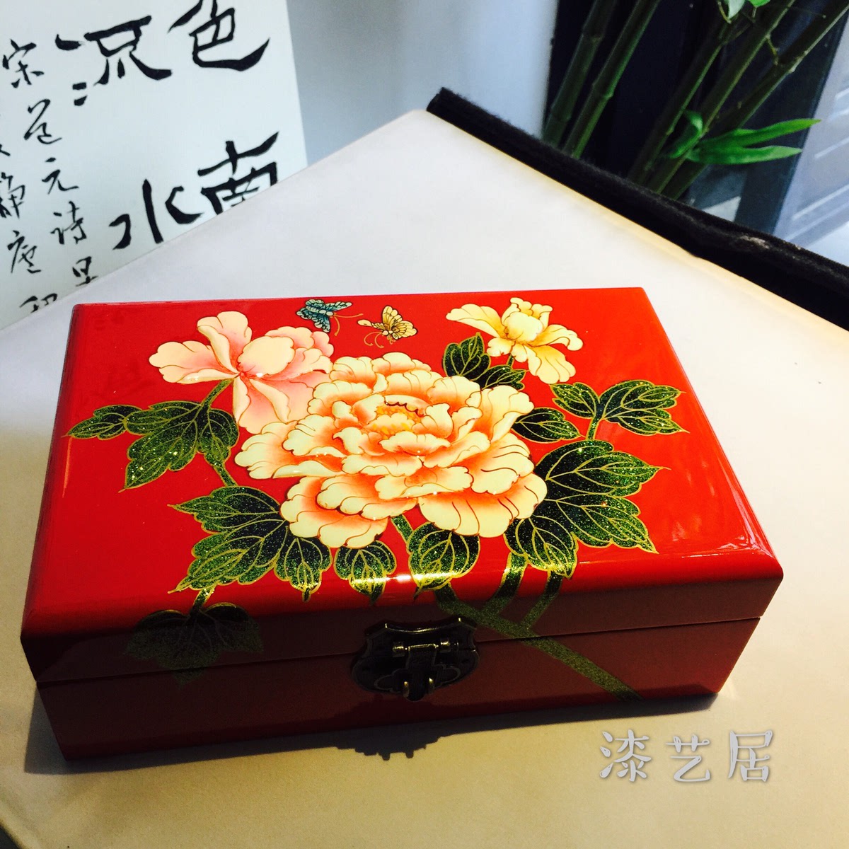 扬州新款红色传统手工艺品漆器首饰盒出国结婚双十一包邮