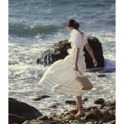 尺下 Doen田园风白色纯棉有机棉半裙超百搭蕾丝刺绣