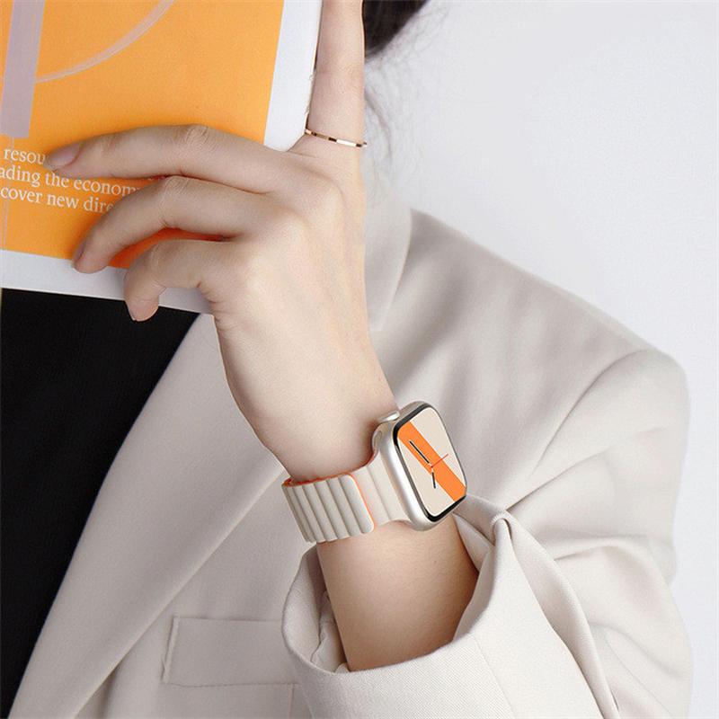 s9适用applewatch s8表带双色硅胶磁吸苹果s7手表腕带iwatch5代se