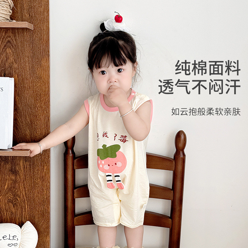 无袖背心婴儿连体衣夏季薄款卡通哈衣新生儿衣服宝宝肚兜空调厂家