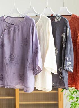 18819小莲~刺绣新中式改良苎麻衬衫宽松显瘦小衫百搭套头绣花