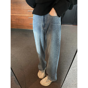 托腹宽松百搭阔腿拖地长裤 加绒牛仔外穿休闲直筒裤 春秋冬季 孕妇裤