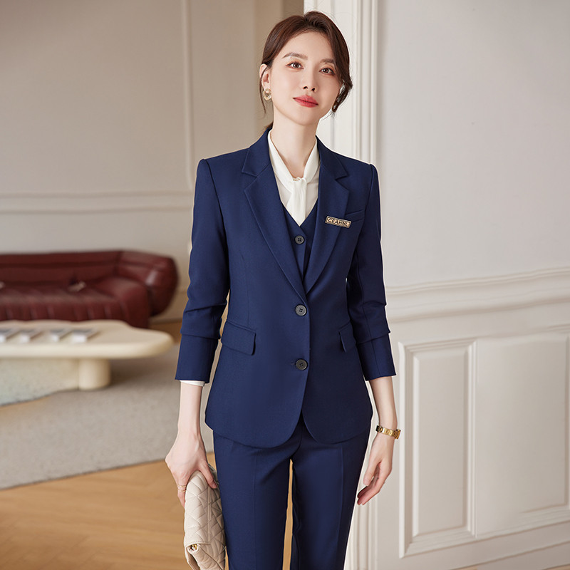 工作服职业气质女套装秋冬季经理行政酒店马甲三件套正装