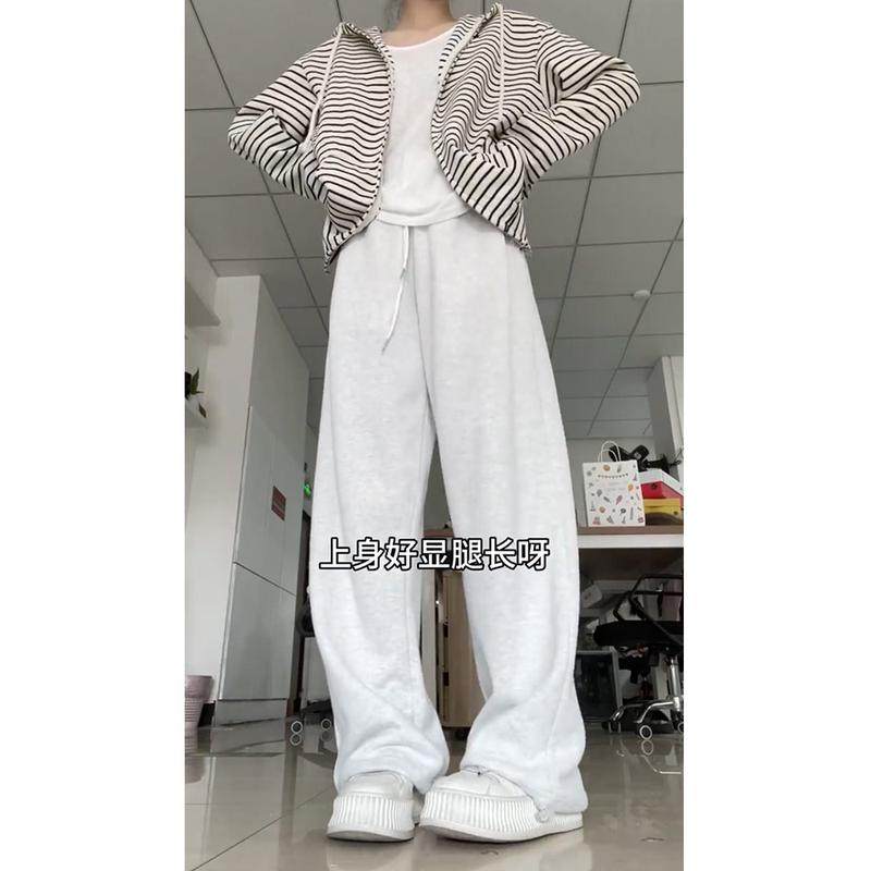 春款薄款灰色运动裤女2024适胯大腿粗显瘦直筒阔腿休闲长裤,女装/女士精品,大码裤装,淘宝优惠券,粉丝福利购,淘宝优惠卷