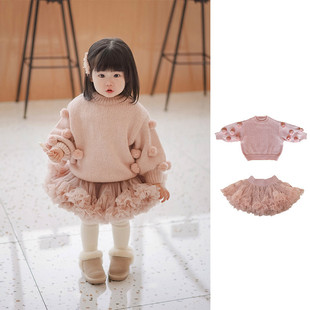球球毛衣女大童秋冬季线衣韩版宽松打底配凸凸裙上装