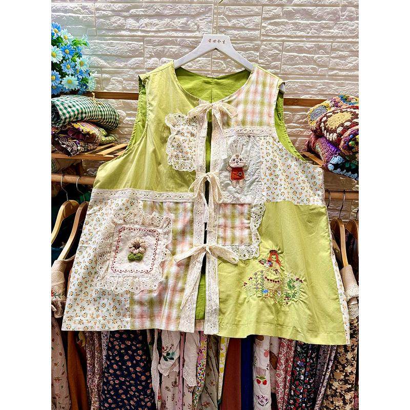 绿色拼布/薄款夏季马甲/高档洗水棉/绑带开衫宽松大码女蕾丝花边,女装/女士精品,马夹,淘宝优惠券,粉丝福利购,淘宝优惠卷