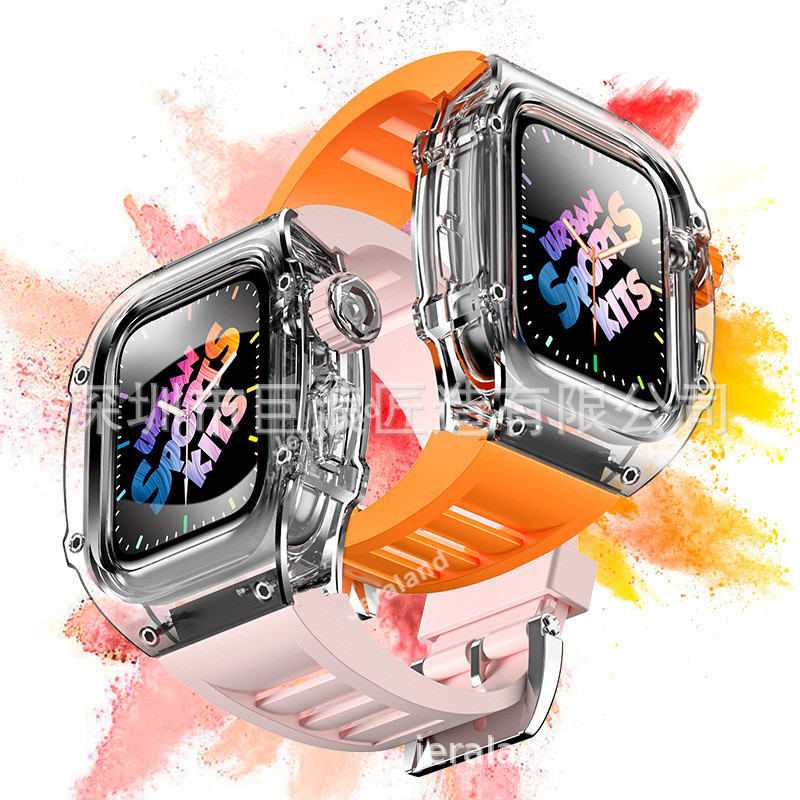 JERALAND苹果理查德透明表壳适用于iwatch4/5/6/SE/7/S8硅胶表带