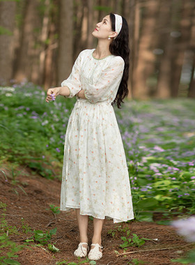 忘城C953座/花房姑娘/2023夏季新款100支苎麻圆领文艺碎花