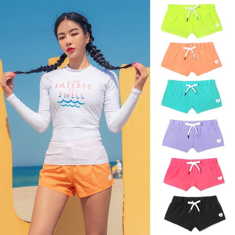 夏季休闲纯色沙滩裤女紧身显瘦游泳温泉冲浪大码