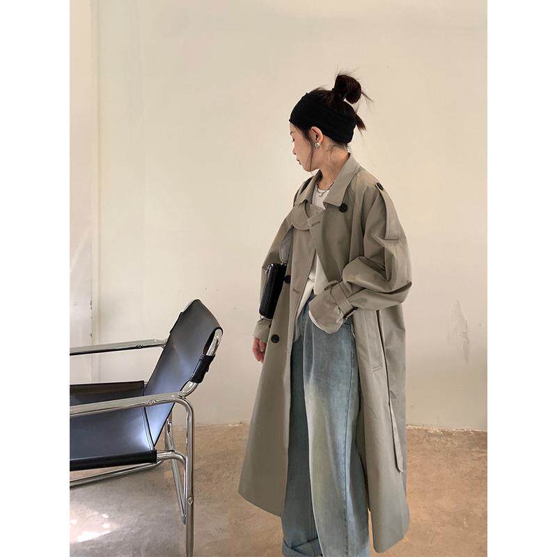 大美150小个子绿色风衣女 秋季新款宽松ins风廓形高级感