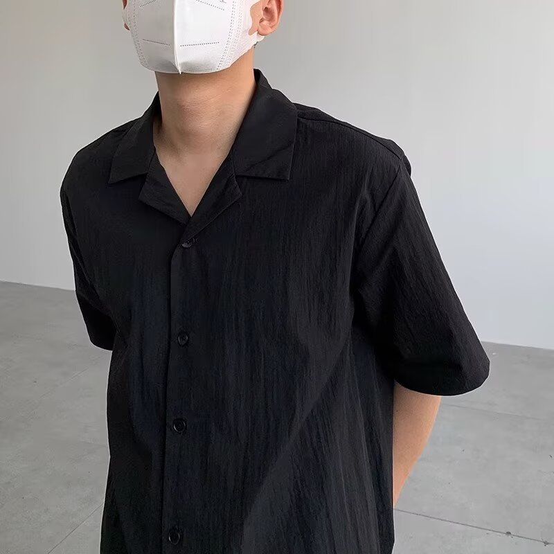 2024夏季新款男轻通勤简约肌理感短袖开襟衬衫上衣服潮牌男装衬衣