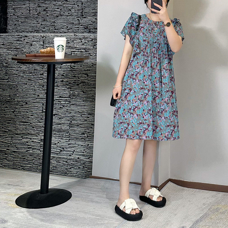 2025夏季新款宽松荷叶摆大码胖妹妹雪纺碎花显瘦女