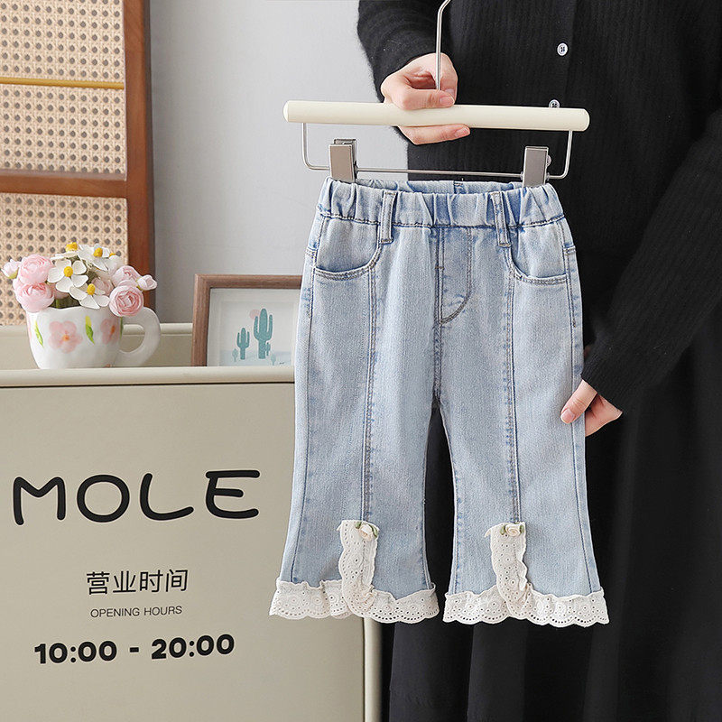 薄款夏季新款2024蕾丝花边微喇牛仔七分裤洋气百搭,童装/婴儿装/亲子装,儿童牛仔裤,淘宝优惠券,粉丝福利购,淘宝优惠卷