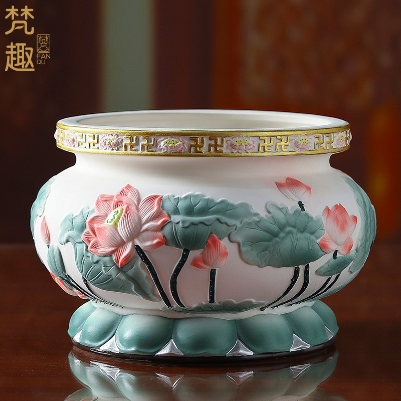 梵趣莲花陶瓷香炉家用室内烧香炉上香佛堂供佛前供奉插香炉碗热销