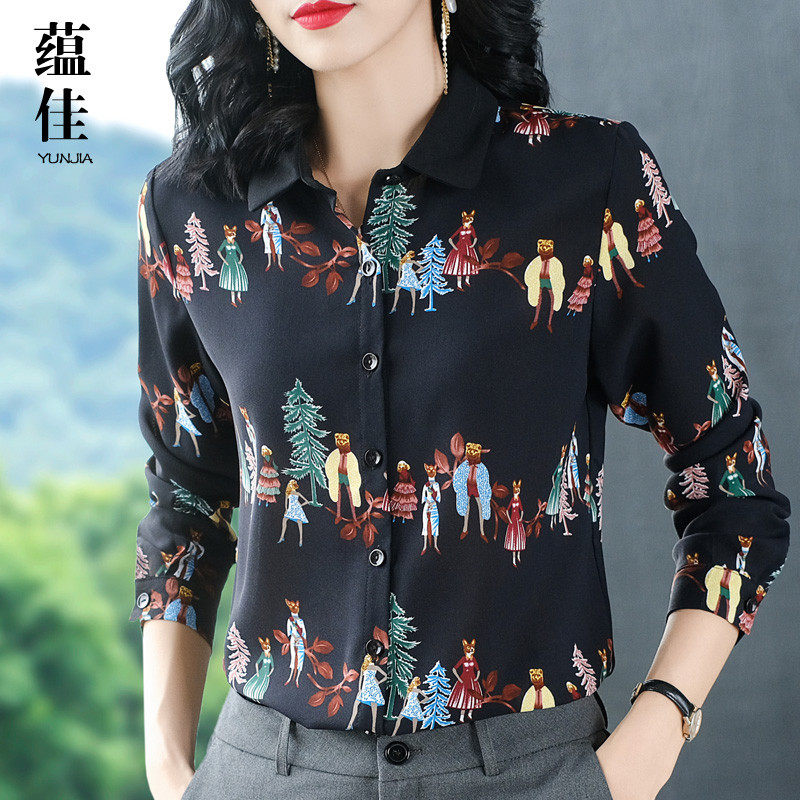 雪纺衬衫女长袖2025年早春秋季新款大码港味印花显瘦别致