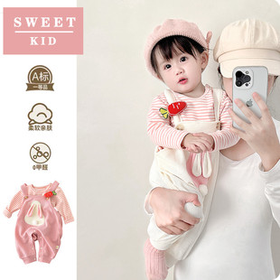 春装2025新款婴幼儿洋气小套装宝宝背带裤女孩春季时髦两件套