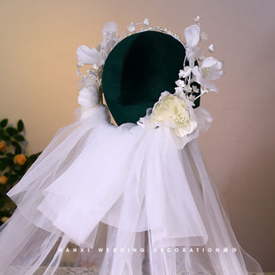 法式超仙铃兰花枝发箍森系头饰头纱结婚摄影旅拍外景配饰