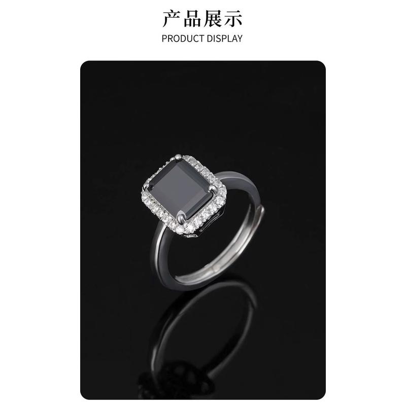 3克拉D色黑莫桑钻戒指银镶嵌女可调节高贵聚宝盆寓意八方来财