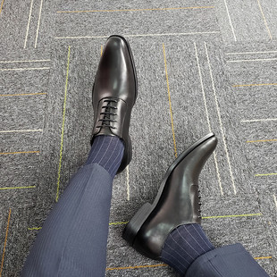 上顿丹尼素面小方头正装商务皮鞋男36新郎结婚宴会鞋47系带小码35