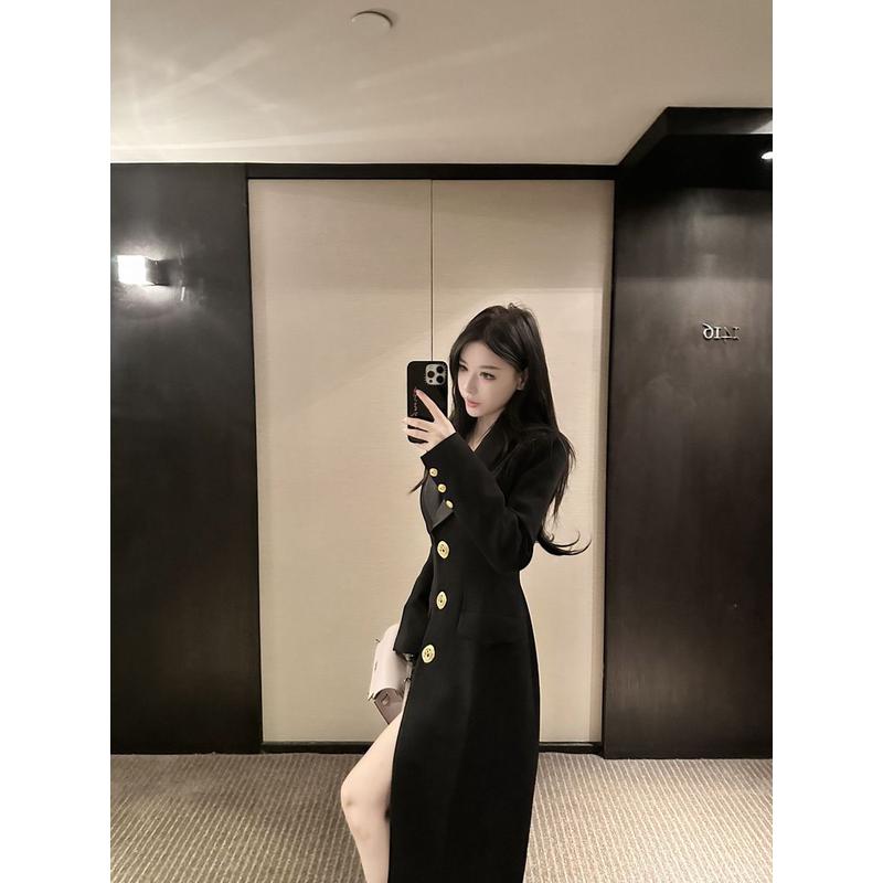 陈允朵 【高奢赫本大衣】韩系三粒扣长款气质收腰正肩女