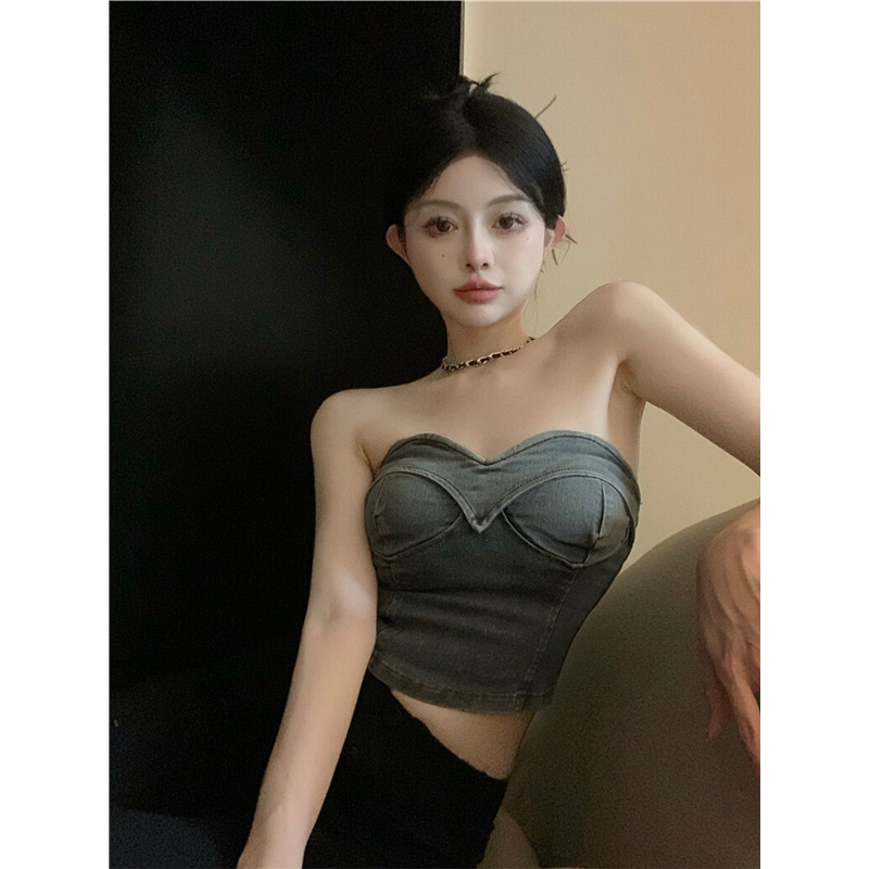 辣妹牛仔抹胸女夏季百搭无肩带内搭短款外穿裹胸,女装/女士精品,背心吊带,淘宝优惠券,粉丝福利购,淘宝优惠卷