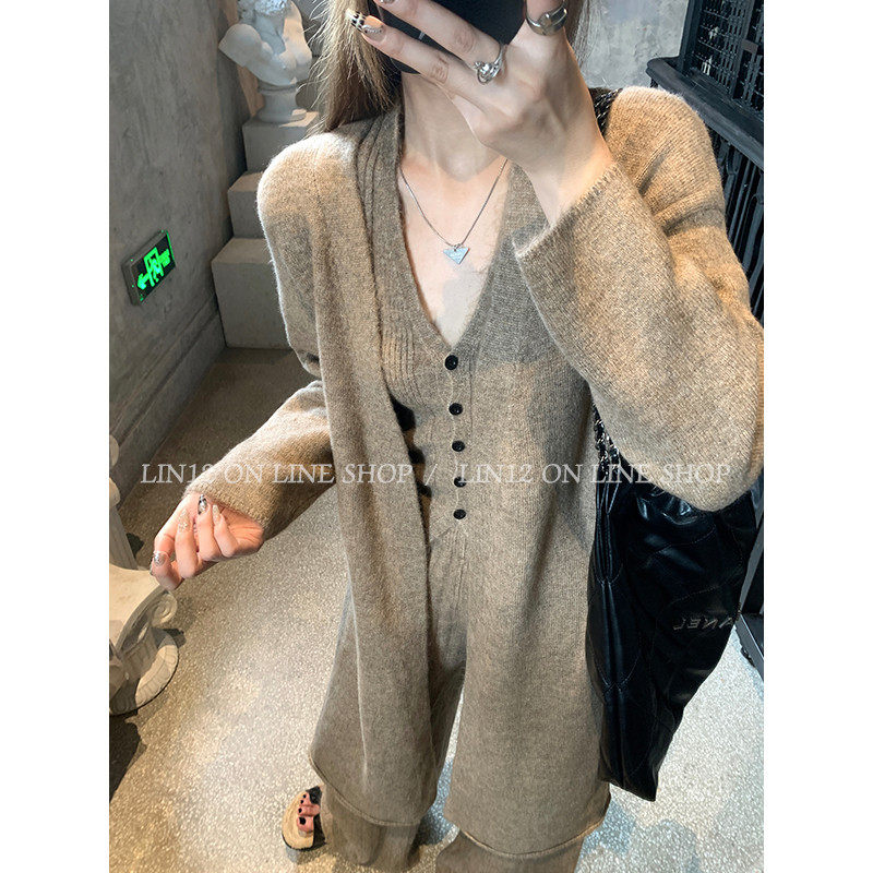 Lin12_密苏里套装 秋季慵懒风开衫女休闲宽松马甲裤套装