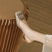 女外穿2025年春夏季 新款 时尚 方头包头凉鞋 气质国潮百搭粗跟高跟鞋