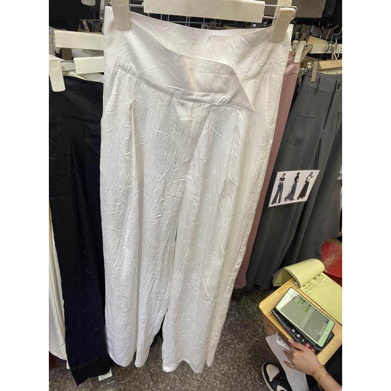 羽泊丝滑缎面魔术贴醋酸直筒阔腿宽松显瘦褶皱冰丝休闲拖地裤,女装/女士精品,休闲裤,淘宝优惠券,粉丝福利购,淘宝优惠卷