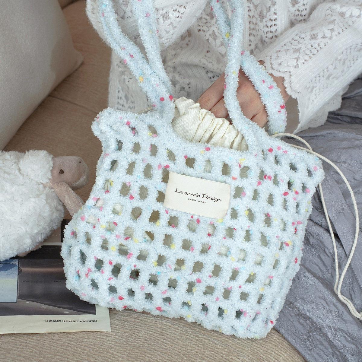 暮色｜手混线镂空糖豆包DIY材料包手提单肩钩织手工礼物多巴胺色,服饰配件/皮带/帽子/围巾,DIY编织材料包,淘宝优惠券,粉丝福利购,淘宝优惠卷