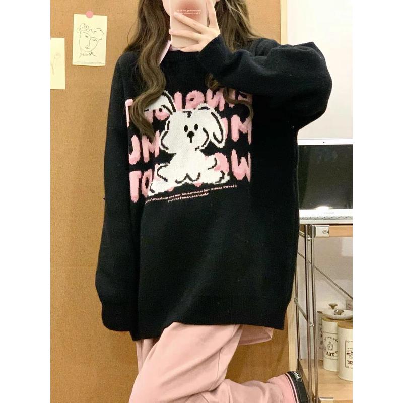 加厚版！慵懒风可爱卡通套头毛衣女春装新款宽松百搭长袖