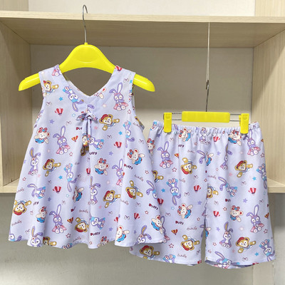 裁缝店选料定做无袖女孩小孩儿童空调家居服棉绸套装夏