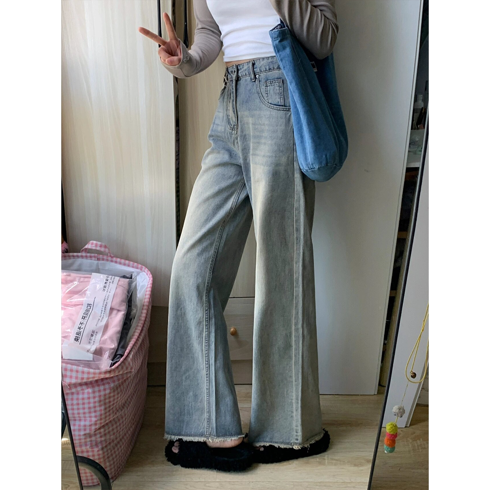 300斤胖mm大码做旧水洗女春夏直筒显瘦毛边阔腿裤,女装/女士精品,大码裤装,淘宝优惠券,粉丝福利购,淘宝优惠卷