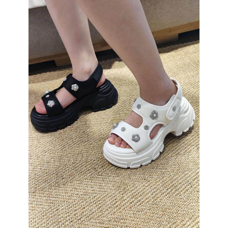 新款水钻魔术贴松糕厚底凉鞋女露趾沙滩鞋,女鞋,休闲凉鞋,淘宝优惠券,粉丝福利购,淘宝优惠卷