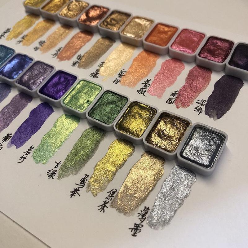 色粉新品新品金银矿物珠光水彩颜料固体分装美甲滴胶绘画缠花es描