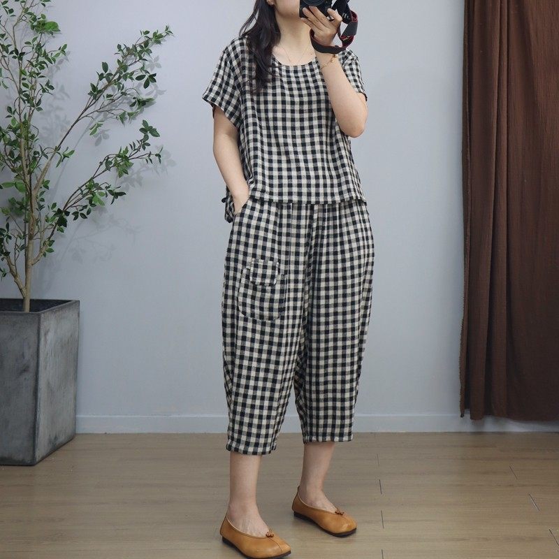 亚麻侧边盘扣衬衣七分女夏季休闲宽松气质套装,女装/女士精品,时尚套装,淘宝优惠券,粉丝福利购,淘宝优惠卷