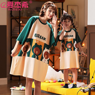 母女亲子睡裙夏季儿童睡衣大童纯棉女孩可爱公主风大码200斤