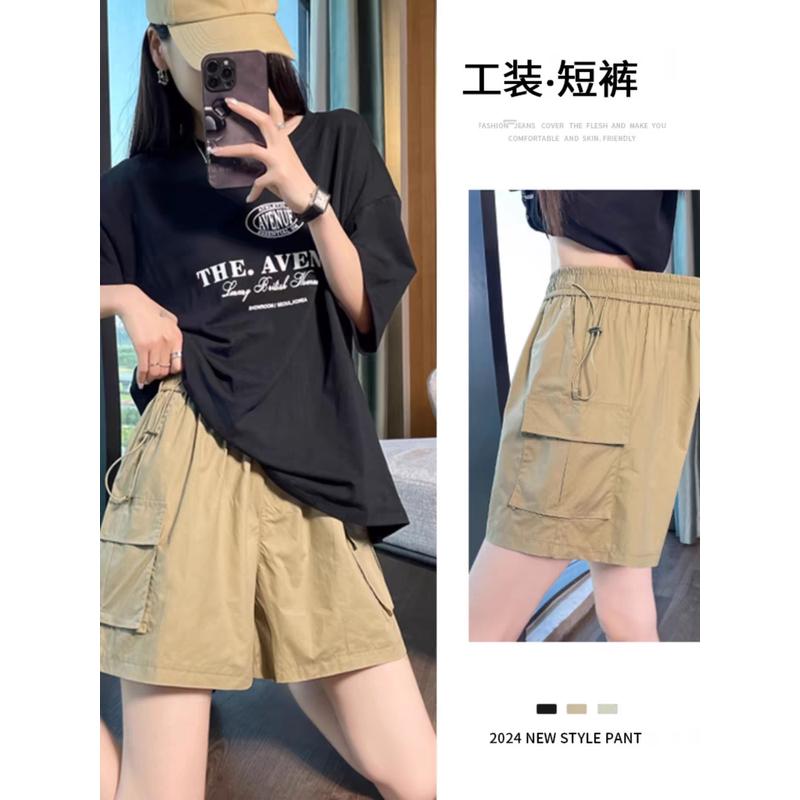 黑色工装女夏宽松直筒港味学生百搭显瘦休闲阔腿ins潮五分裤