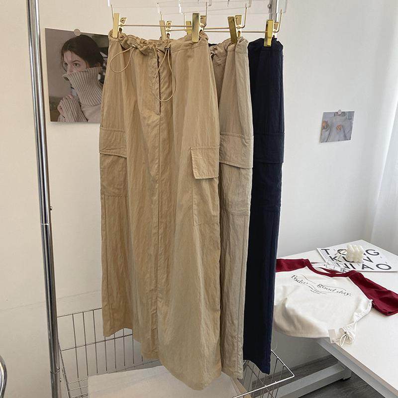 柠波家。抽绳大口袋工装女夏薄款美式休闲宽松直筒开叉,女装/女士精品,半身裙,淘宝优惠券,粉丝福利购,淘宝优惠卷