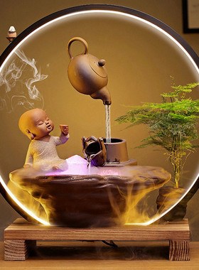 悬壶流水器办公室桌面招财玄关创意摆件客厅灯圈倒流香炉开业礼品