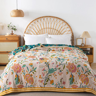 纯棉家用纱布毛巾被盖毯办公室午休毯夏季家用铺盖床单加厚休闲毯