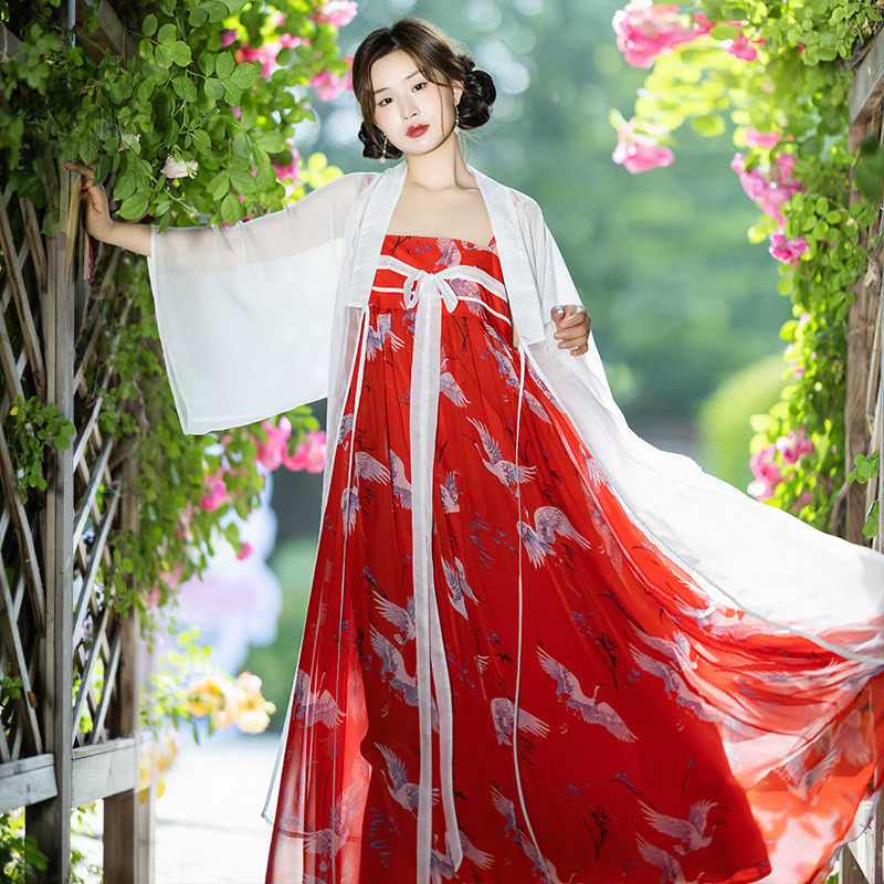 清【仙鹤容止】开衫改良齐胸女夏雪纺印花套装,女装/女士精品,汉服连衣裙,淘宝优惠券,粉丝福利购,淘宝优惠卷