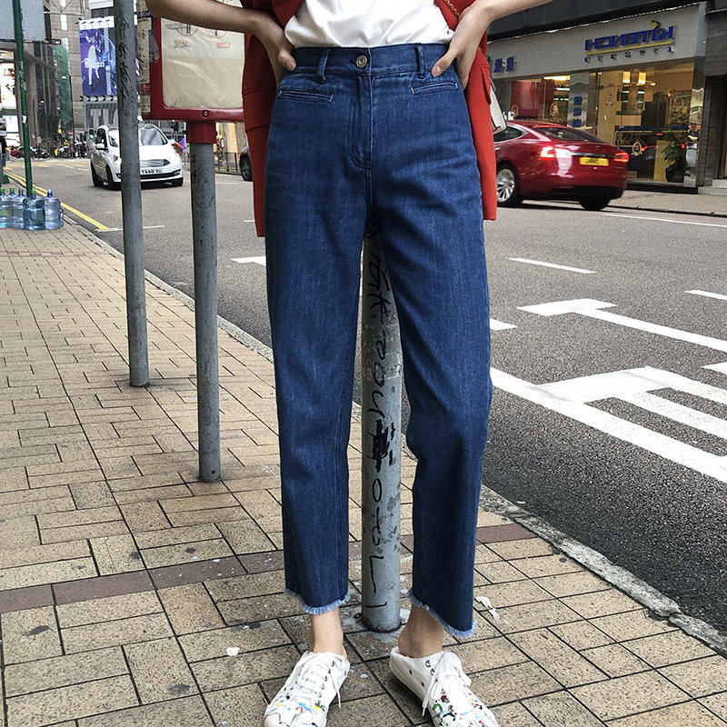 大码胖妹妹mm毛边牛仔直筒夏季薄款宽松显瘦九分老爹裤200斤