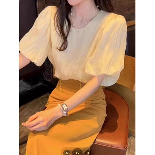 法式休闲套装女夏季设计感小众泡泡袖衬衫气质高级感两件套