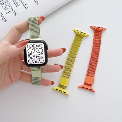 适用applewatch表带米兰尼斯5苹果手表S6磁吸iwatch7小蛮腰SE腕带