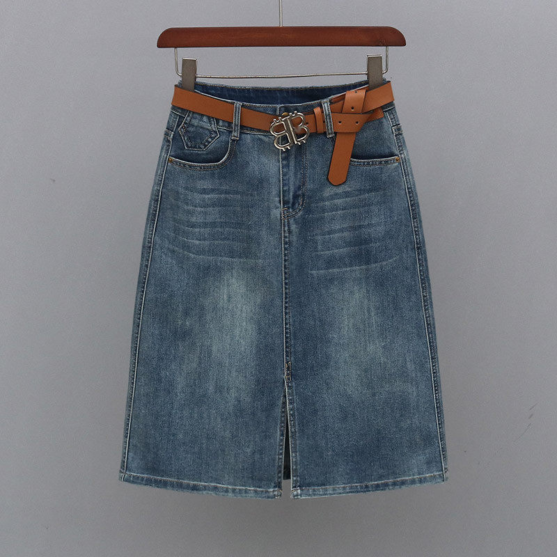 2024年新款显瘦时尚前开叉百搭A字中裙夏季包臀牛仔裙,女装/女士精品,半身裙,淘宝优惠券,粉丝福利购,淘宝优惠卷