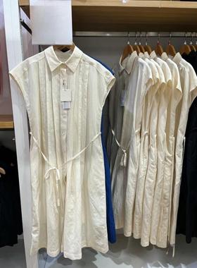 日单试衣间夏季麻混纺衬衫式抽褶衬衫裙470805